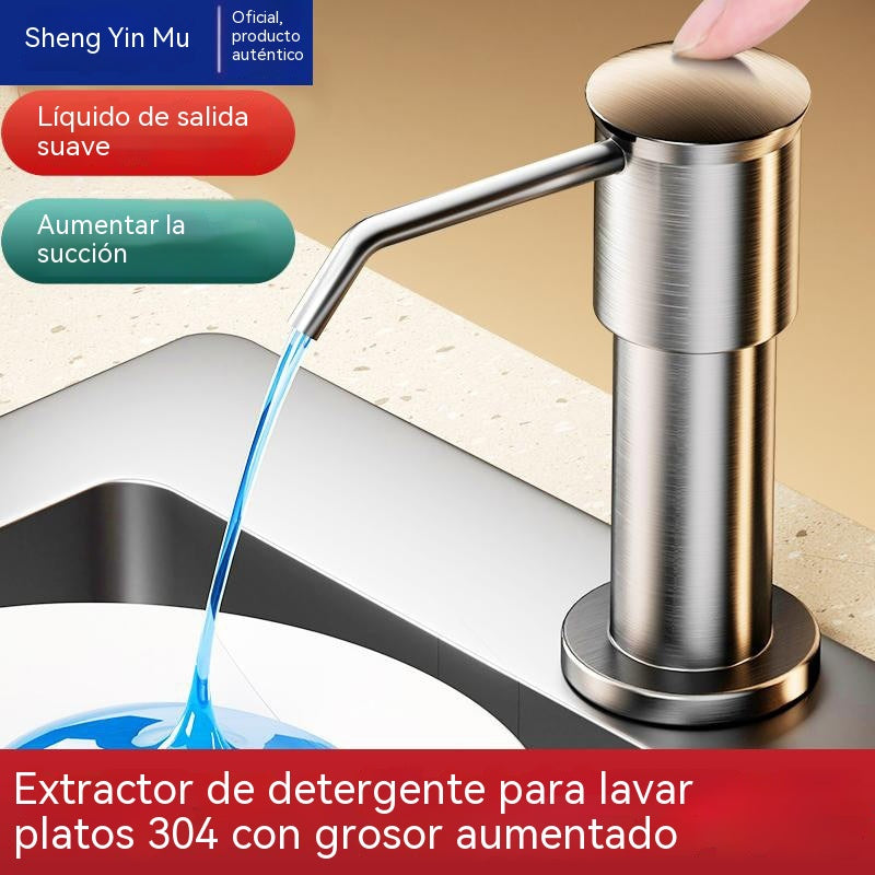 Dispensador de jabón de acero inoxidable, colgador para lavavajillas, dispensador con botón pulsador.