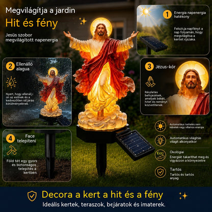 🔥 Napenergiával működő megvilágított Jézus-kerti szobor