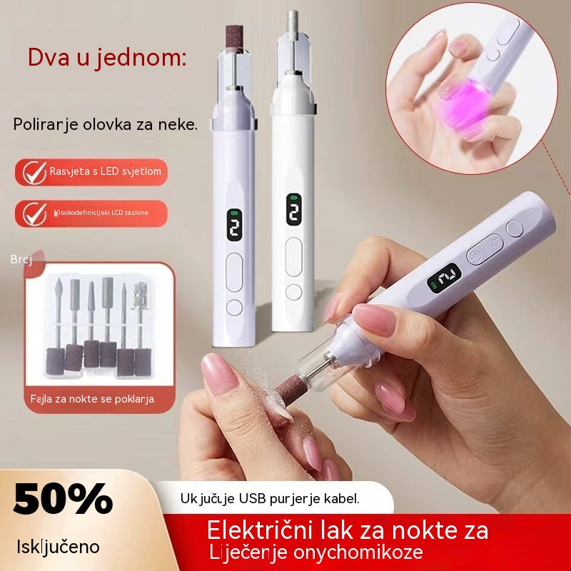 💅Električna turpija za nokte 2 u 1 s LED lampom (lampa za sušenje + 5 nastavaka za poliranje)