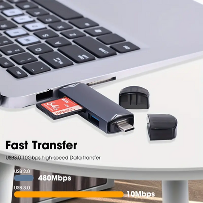 🔥Lector de tarjetas USB multifuncional 6 en 1 de alta velocidad, universal para teléfonos móviles, computadoras, cámaras OTG, discos SD/TF/U, transmisión 5G, interfaz Android tipo c, plug and play