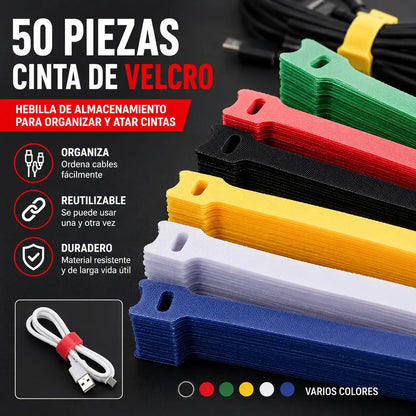 🔥【Paquete de 50】Bridas de velcro multiusos para cables, que se pueden usar para asegurar cables de datos y cables de carga, y son reutilizables.