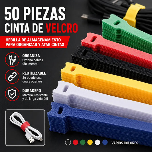 🔥【Paquete de 50】Bridas de velcro multiusos para cables, que se pueden usar para asegurar cables de datos y cables de carga, y son reutilizables.