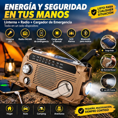 🔦 Radio de emergencia portátil con carga manual y luz LED