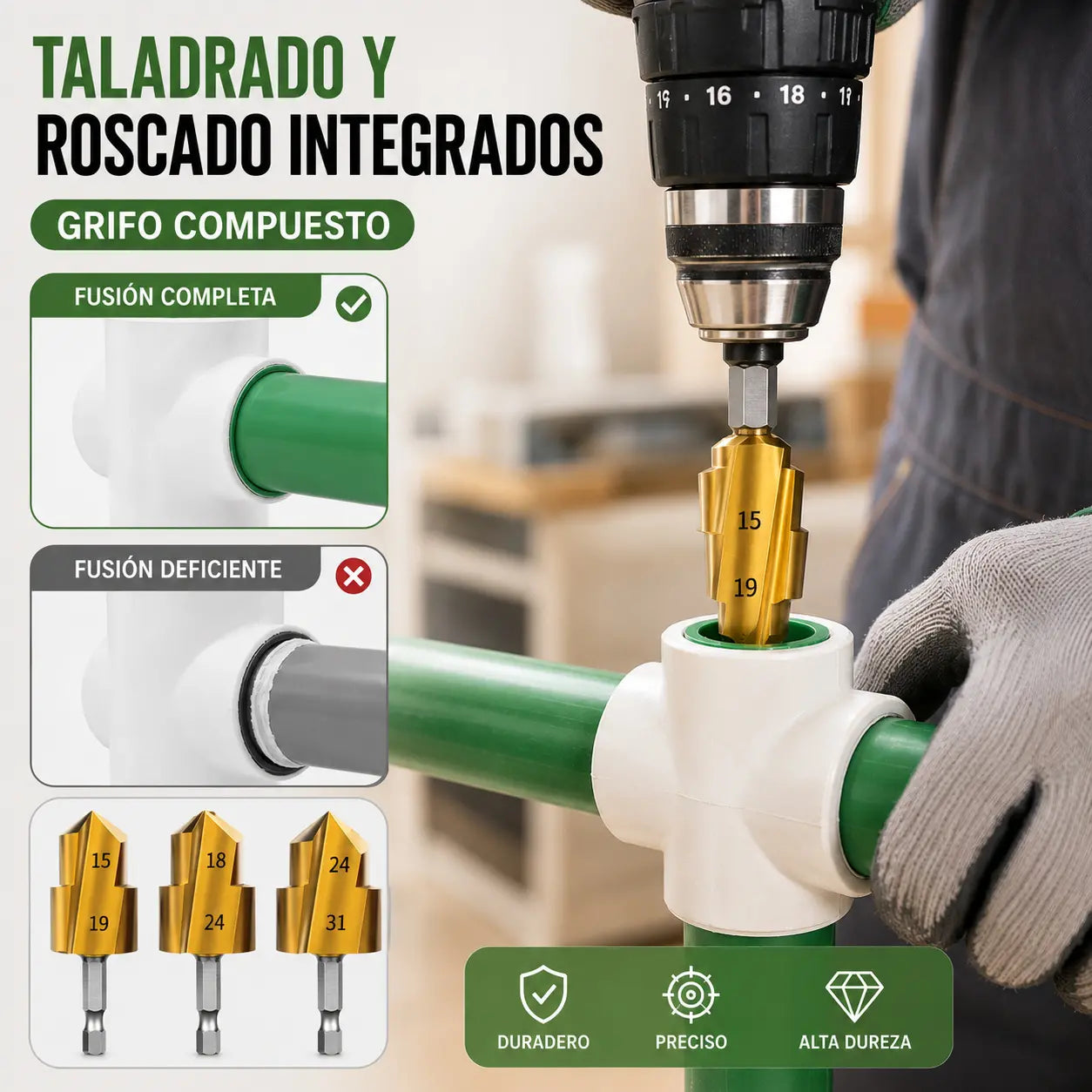 【Juego de 3 piezas】 Broca multifuncional para escariar tuberías de PPR  Broca hexagonal universal de acero aleado de alta resistencia20/25/32mm