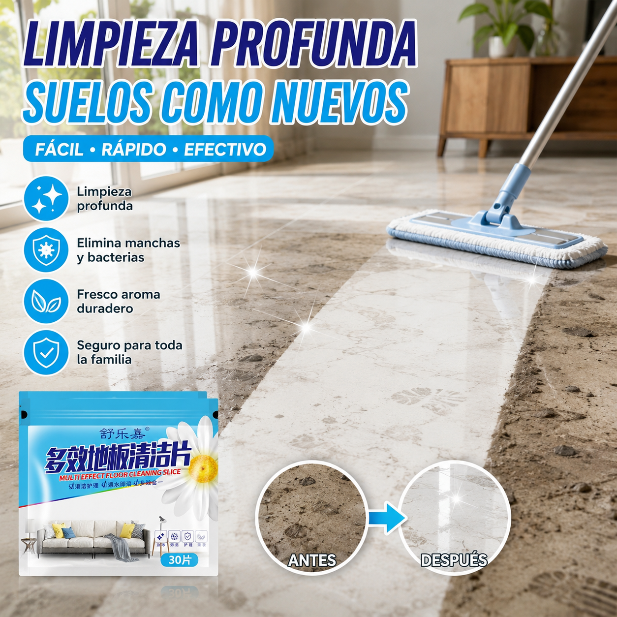(240 hojas) 🧼🧹 Hojas para limpieza de suelos: Limpiador antibacteriano multisuperficie