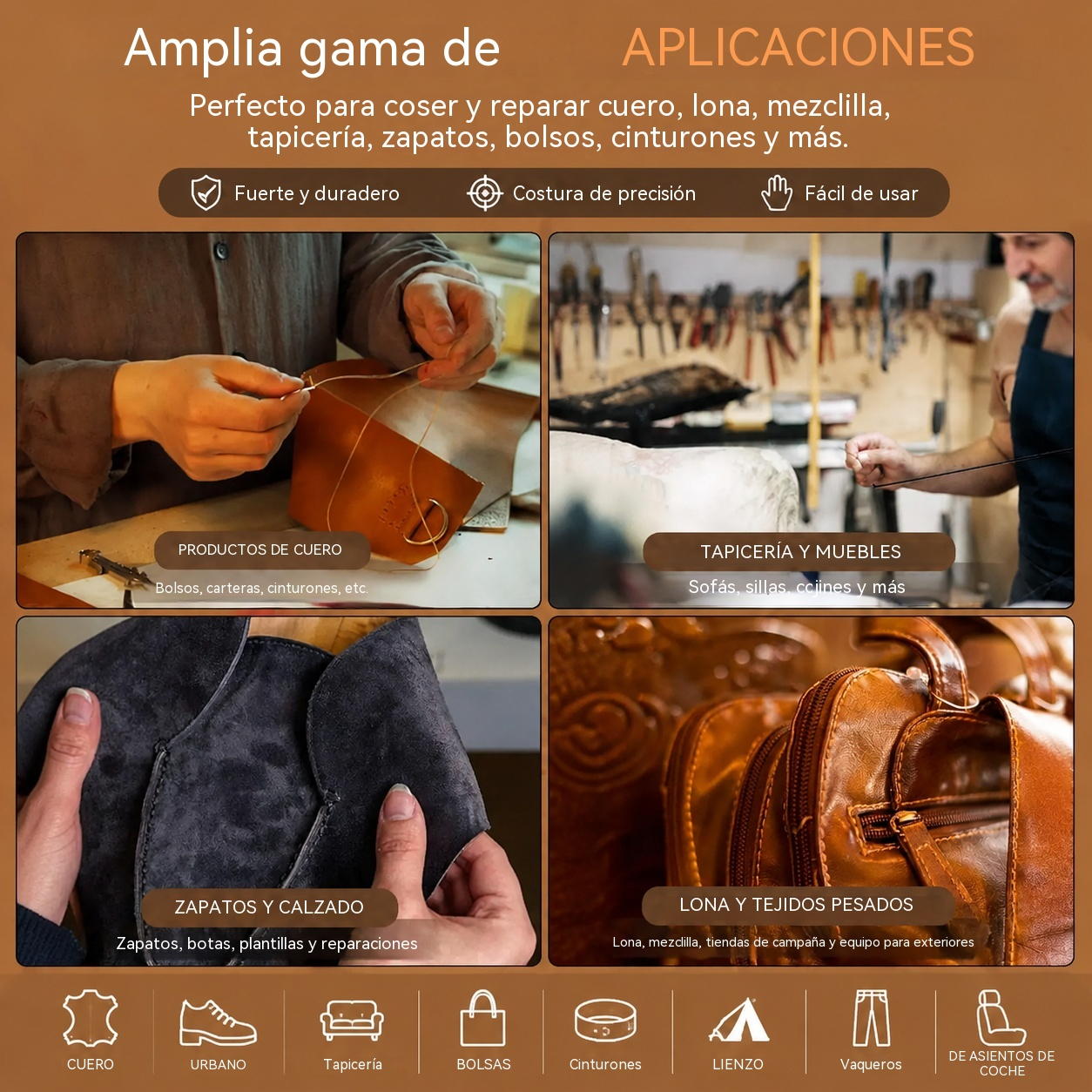 👞 Set de Agujas de Costura Intercambiables 4 en 1 – Kit Profesional para Reparación de Zapatos y Manualidades en Cuero 🛠️✨ Incluye 3 carretes de hilo de nailon de 50 m