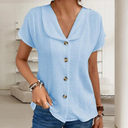 ❣️【S-2XL】 2026 verano nueva camiseta cárdigan de manga corta con botones de color sólido