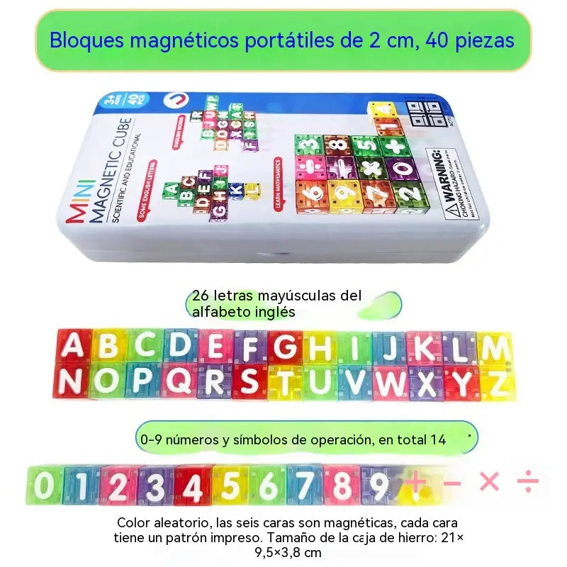 👦👧【40 bloques de construcción + caja de almacenamiento】👍 Bloques de construcción magnéticos para niños con alfabeto y números