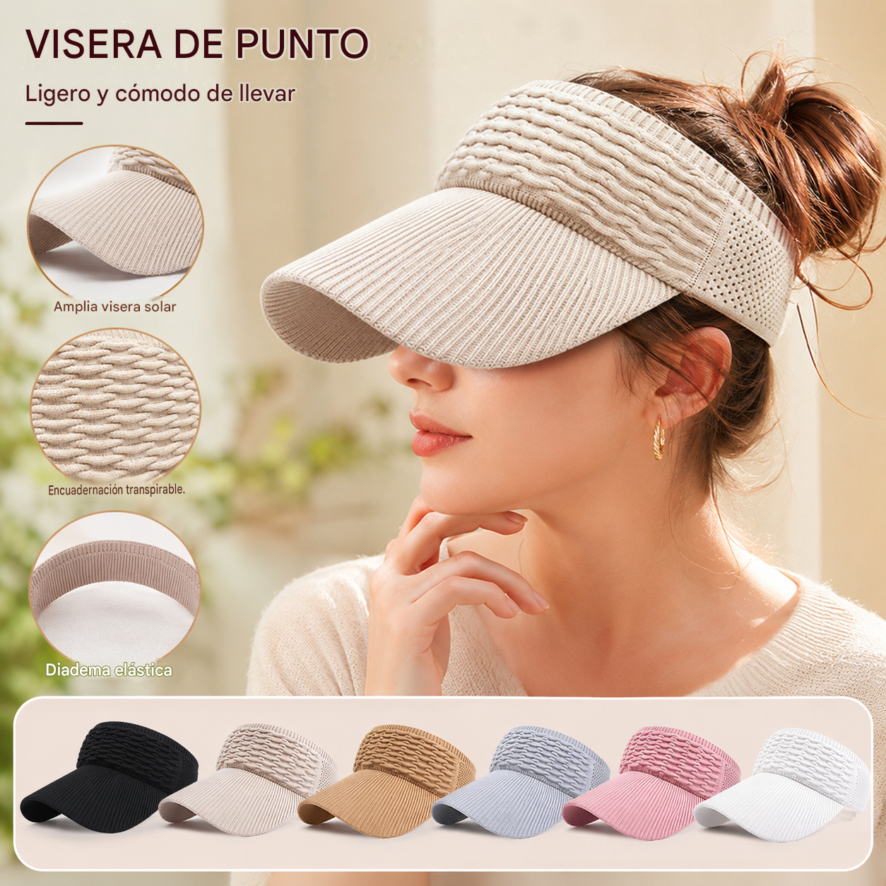 【3 pieza】Sombrero de sol informal de punto para mujer: un accesorio elegante y con estilo; cómodo y ajustable, con un diseño único que irradia elegancia.