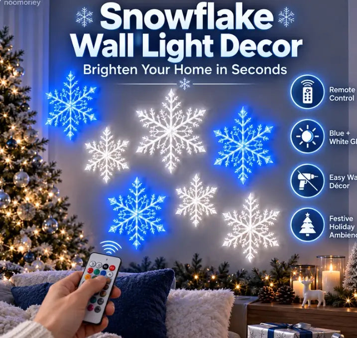 ❄ Juego de 6 luces LED de pared con forma de copo de nieve (azul y blanco) – Decoración navideña