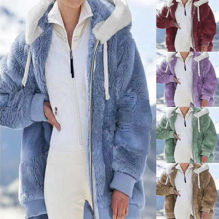 ☃️Oferta limitada: 39% de descuento❄️【S-5XL】Chaqueta de mujer 2026 de felpa gruesa con rayas en contraste