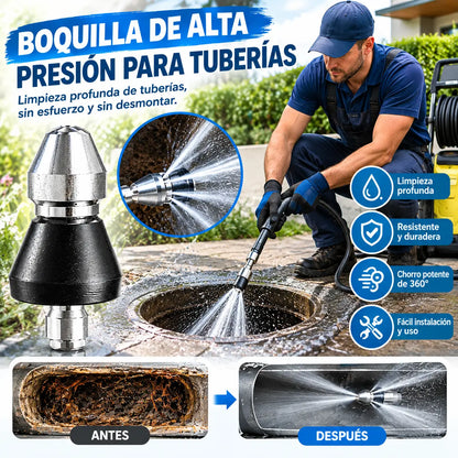 Potente boquilla de alta presión, desatascador de tuberías