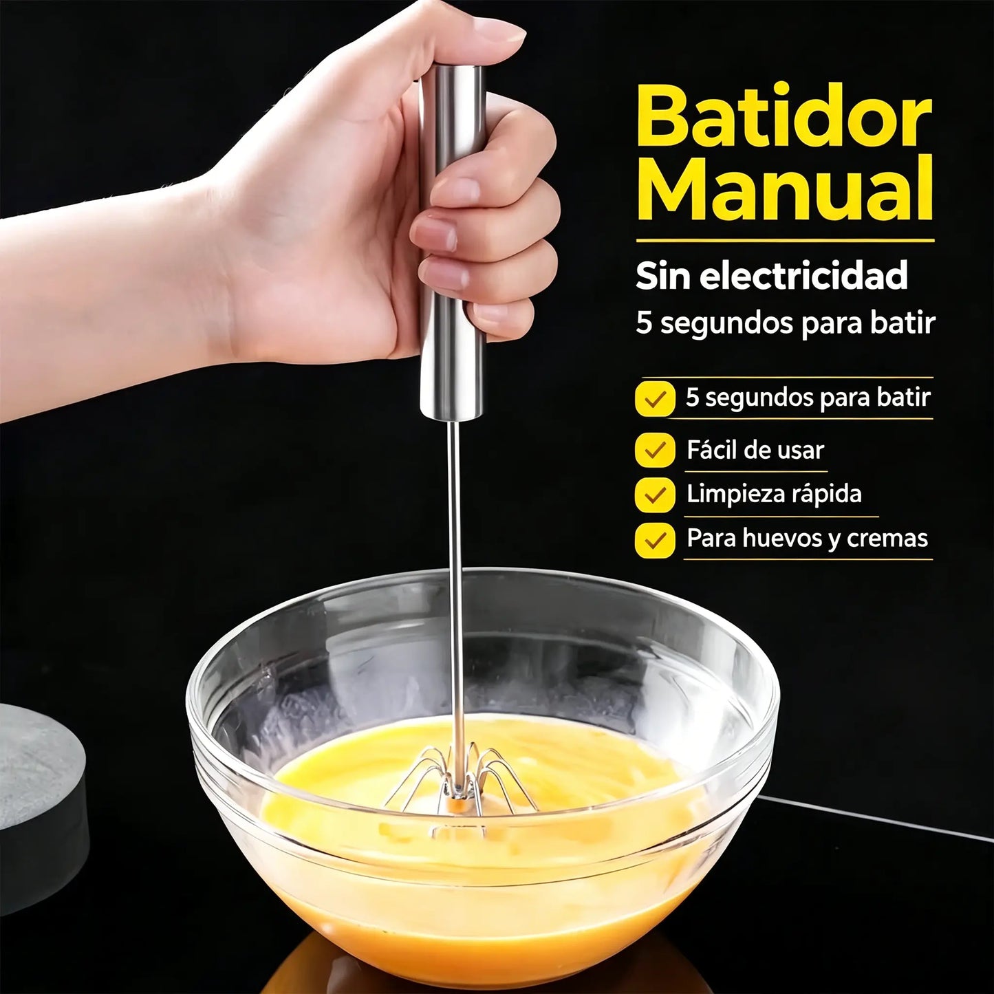 24€【 Conjunto de 2 piezas】Batidor de huevos semiautomático de acero inoxidable