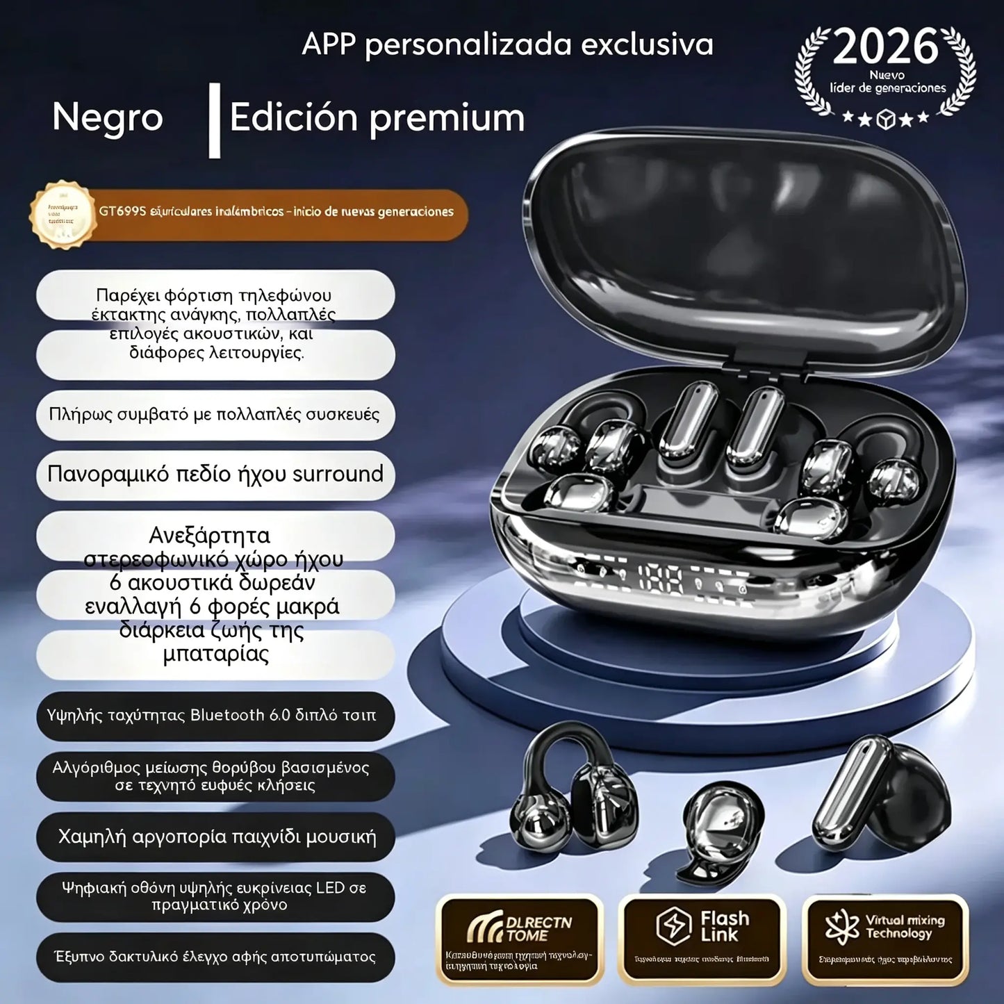Auriculares inalámbricos GT699S 6 en 1 con múltiples estilos y estuche de emergencia ✨