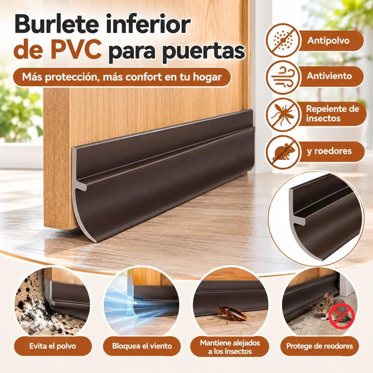 🚪2 piezas🔥 Burlete inferior de PVC para puertas – ✅Antipolvo y antiviento ✅Repelente de insectos y roedores