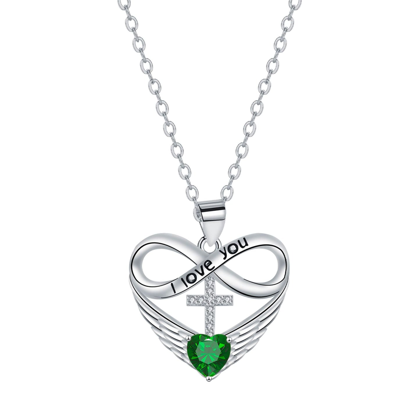 ✨Collar con colgante de cruz, corazón infinito y ala