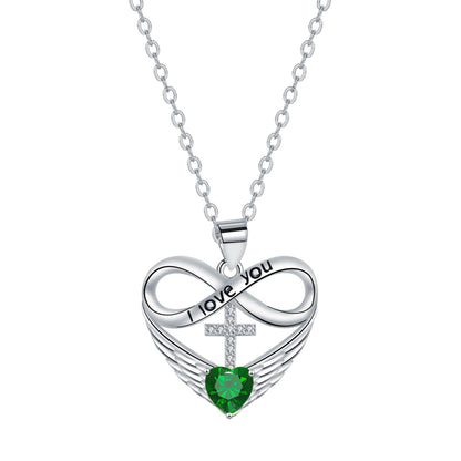 ✨Collar con colgante de cruz, corazón infinito y ala