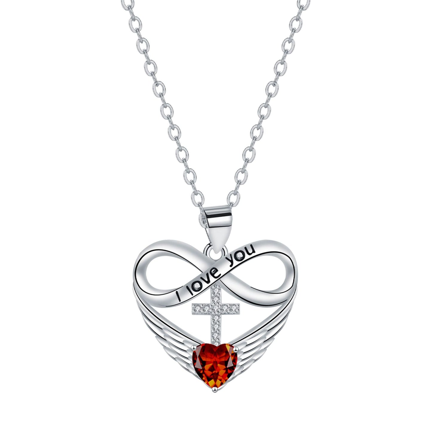 ✨Collar con colgante de cruz, corazón infinito y ala