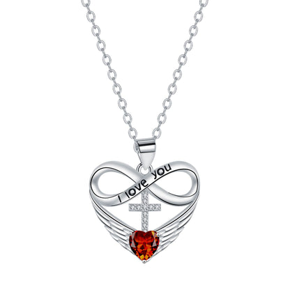 ✨Collar con colgante de cruz, corazón infinito y ala